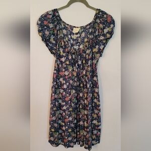 Universal Thread Navy Blue Floral Dress With Elastic Neckline Size M
